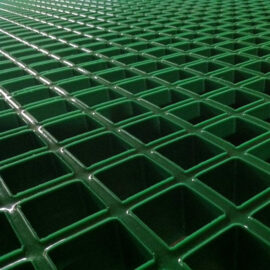 Close-up of green Concave Open Mesh GRP Grating