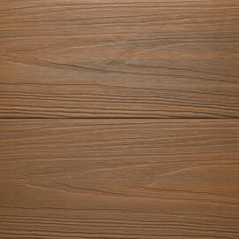 Close up of RecoDeck Teak composite Decking boards showing the slip-resistant woodgrain finish