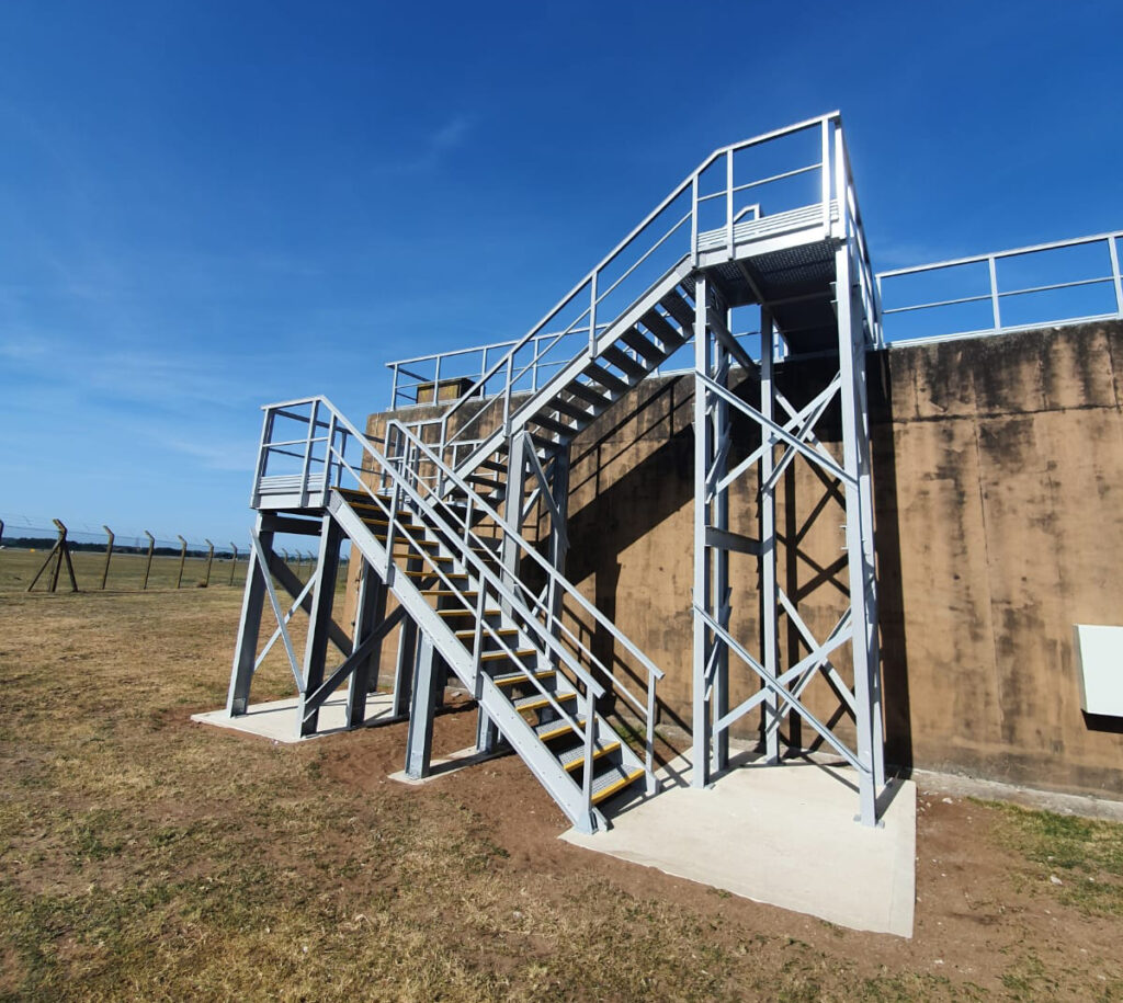 A huge multistorey GRP Staircase providing roof-top access to a building at Lakenheath