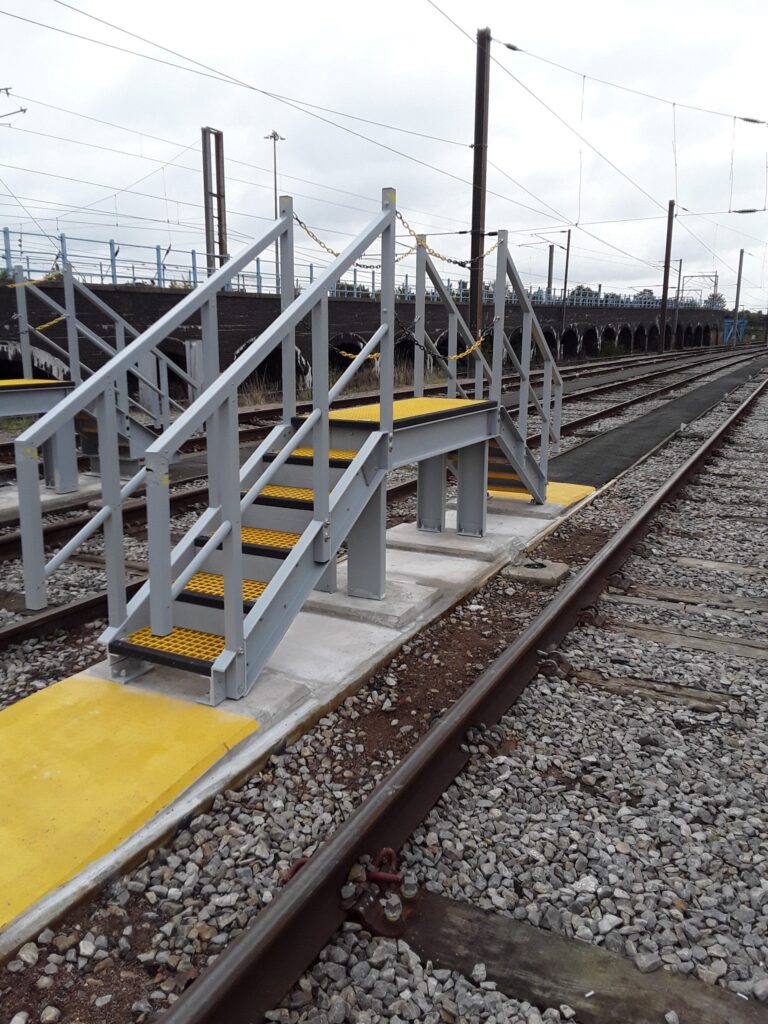 GRP Drivers Access Platform with hi-vis yellow flooring and contrasting nosing