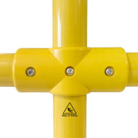 Close-up of a SafeClamp 4-Way Connector connecting three tubes