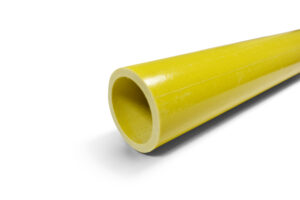 Close up showing the end of a 50mm diameter yellow GRP tube