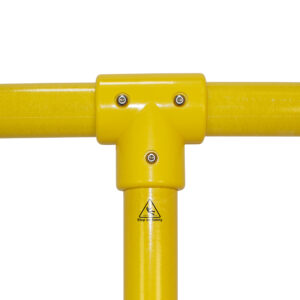 Close-up of a SafeClamp Long 3-Way Connector connecting three tubes