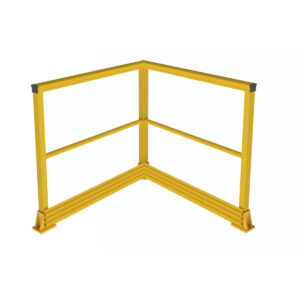 Picture of a SafeRail complete corner handrail section in yellow on a white background