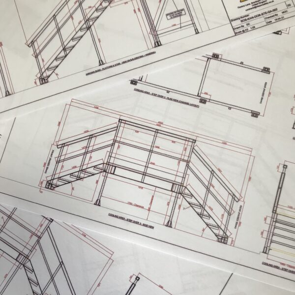 Close up of CAD drawings for step overs for Baddesley Waste to Energy Plant