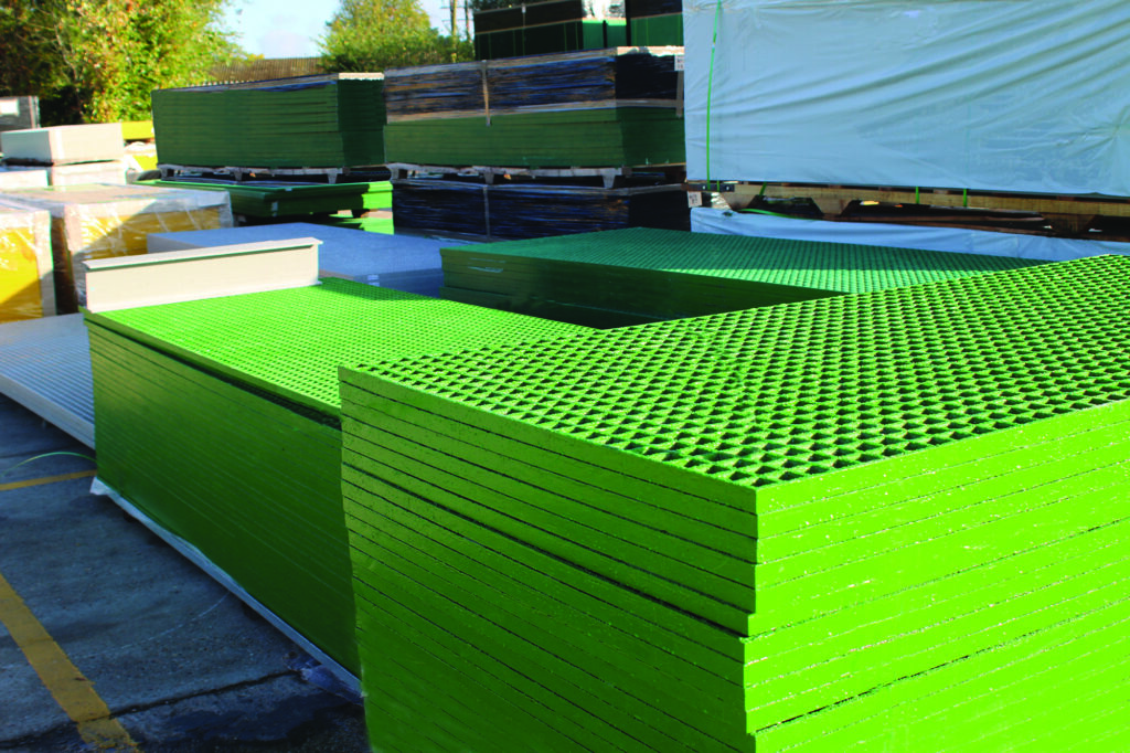 Photo of a GRP Material Supplier yard showing GRP grating