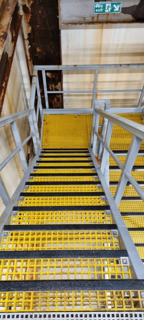 GRP Access Staircase with yellow treads and black stair nosing