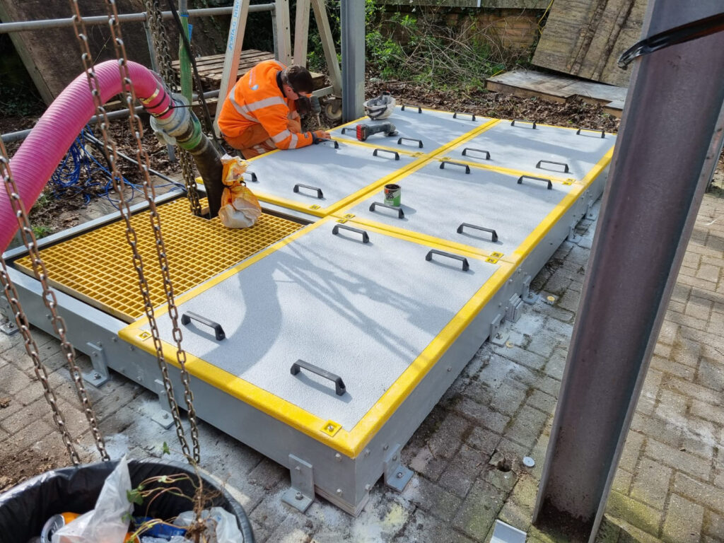 Smart new GRP Fall Arrest Manhole Covers above Anglian Water Storm Tanks