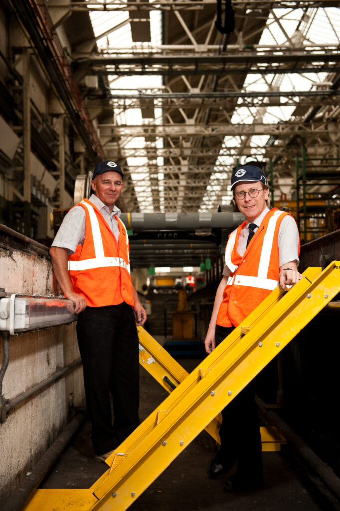 Step on Safety's Andy Lee in a London Underground maintenance pit with the pit ladders they supplied 15 years ago