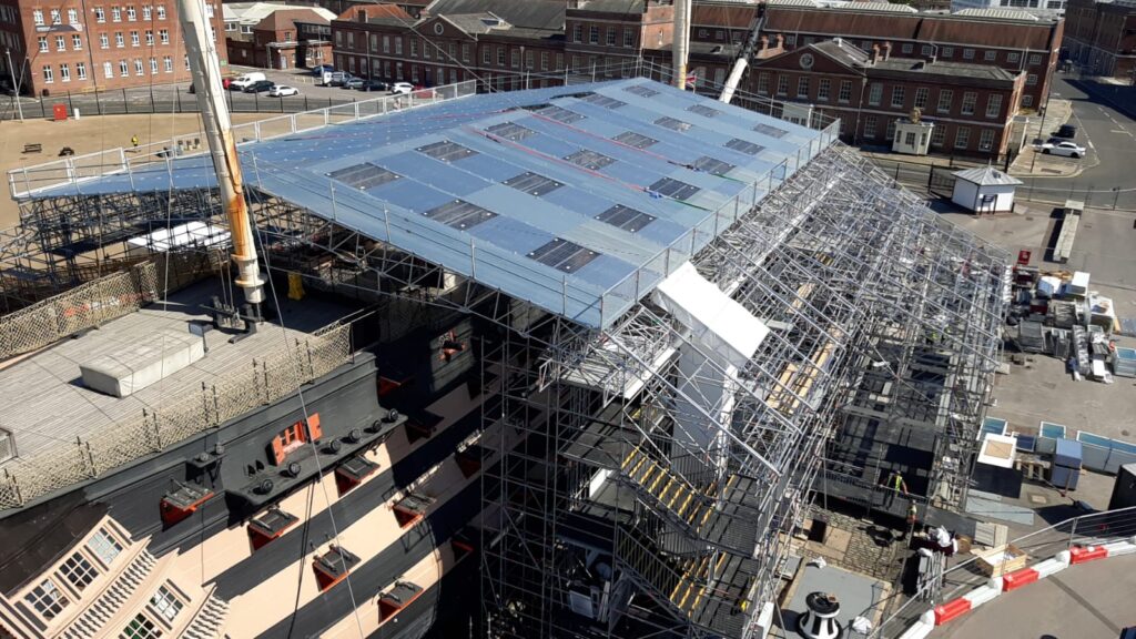 HMS Victory is currently covered in scaffolding while the latest rennovations take place