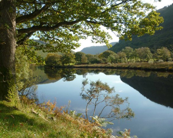 The picturesque Dinas Reservoir controled by the Dinas Dam