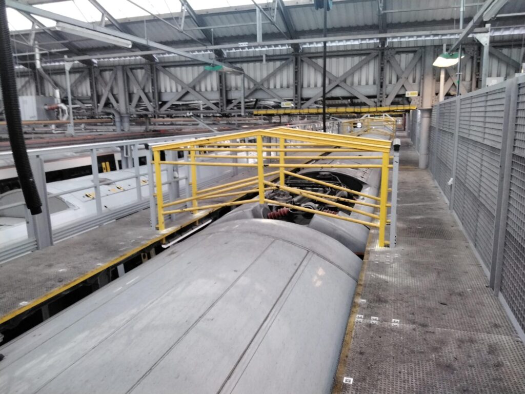 The GRP barriers or boxing rings at Stewarts Lane depot